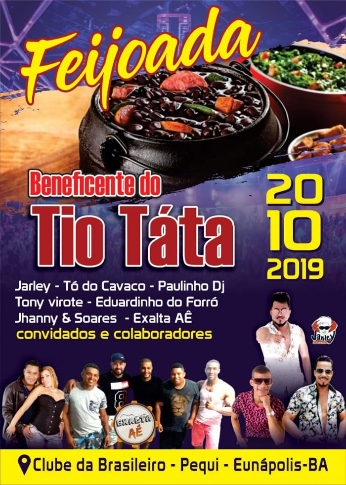 Familiares e amigos promovem feijoada beneficente para o Tio tatá.