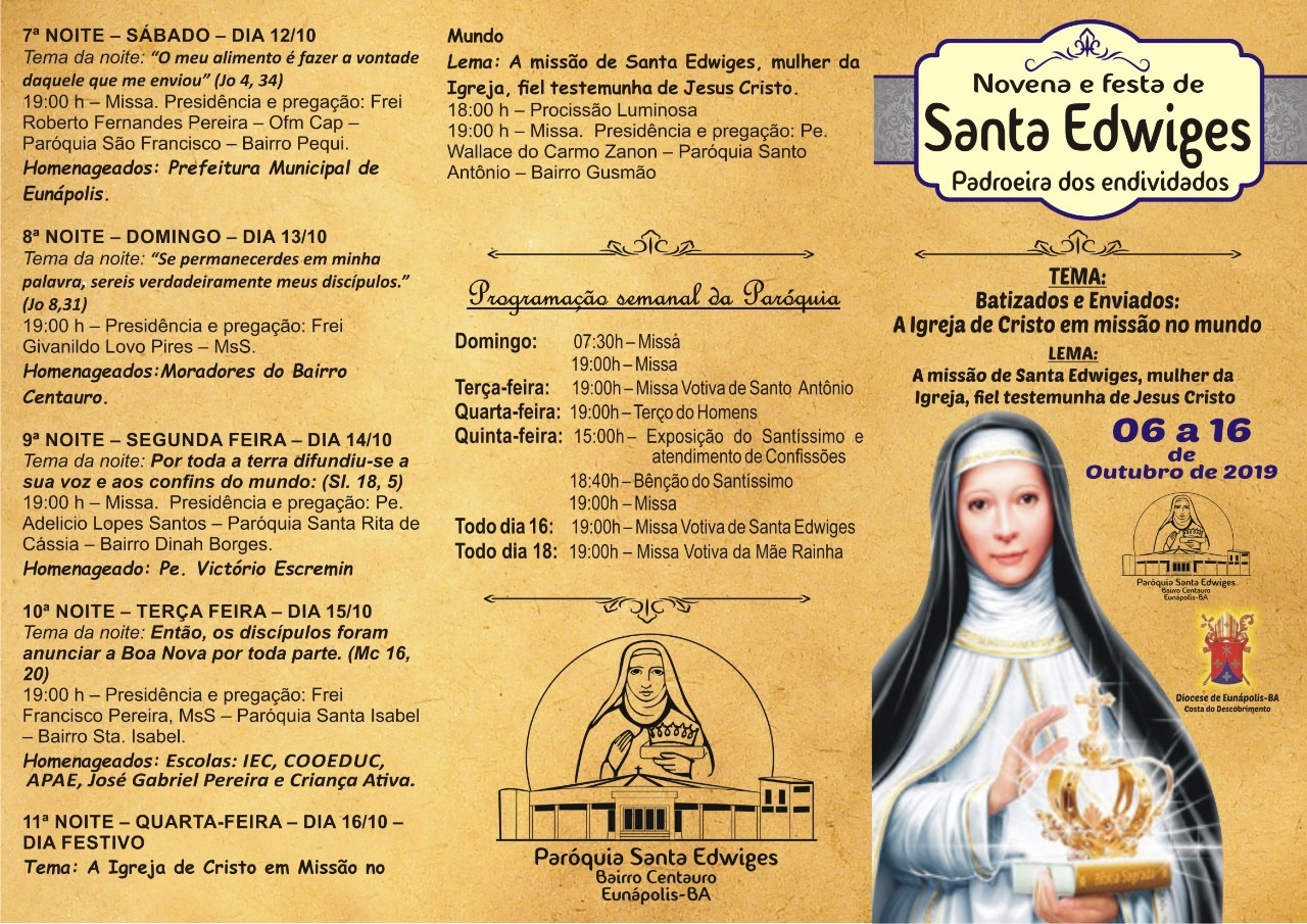 Participem da novena e festa de Sta Edwiges