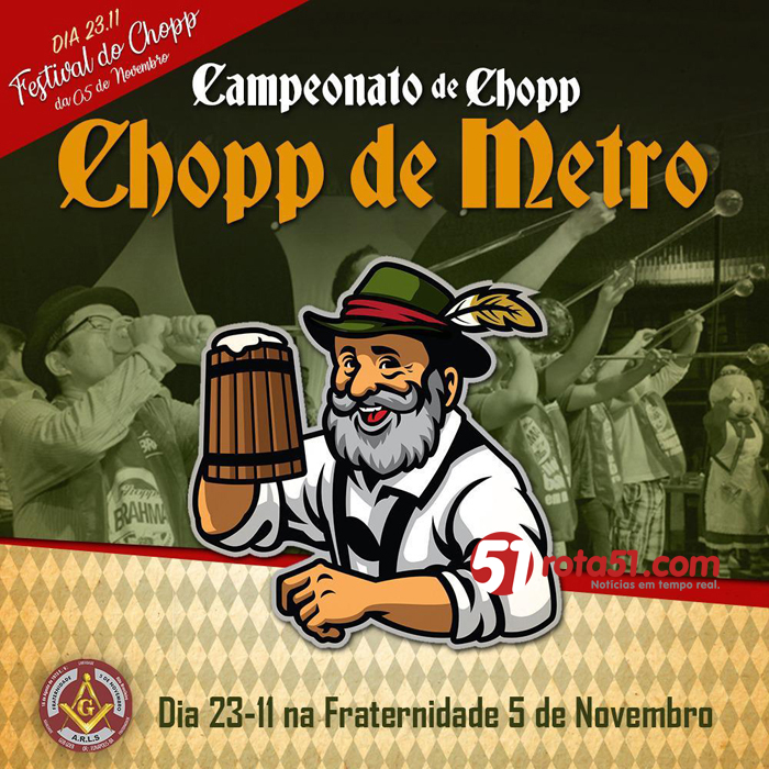 Vai acontecer o Festival de Chopp da Loja Maçônica 5 de novembro, reserve seu caneco.