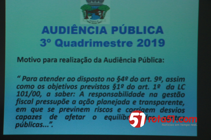 Município e Câmara Municipal prestaram conta do 3º quadrimestre de 2019.