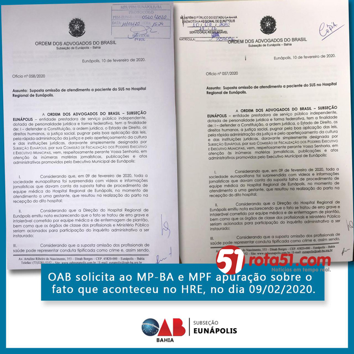 EXCLUSIVA:  OAB age em defesa da sociedade, da vida e do direito humano em suas necessidades sociais, caso HRE