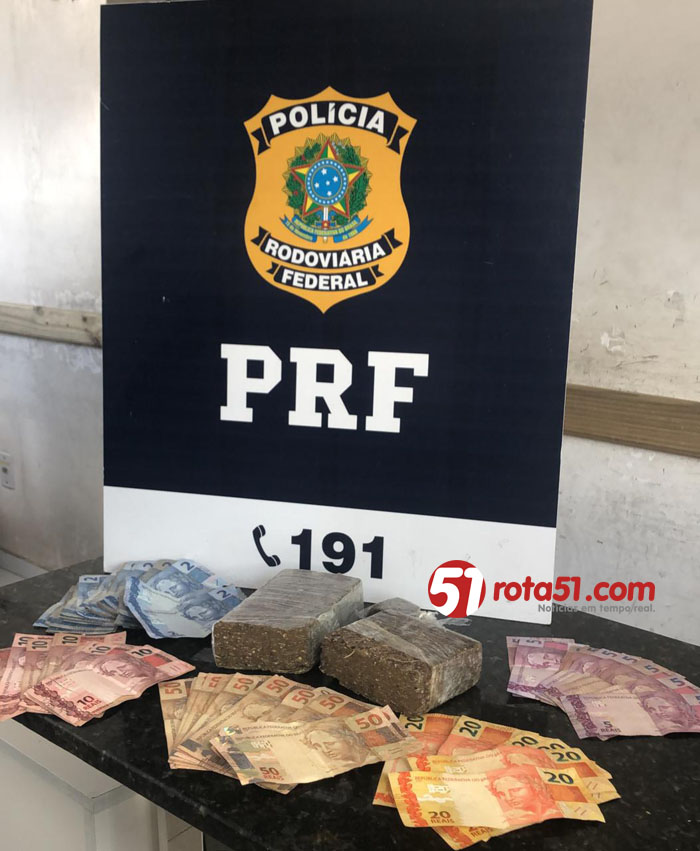 PRF apreende maconha e quase 1.500 reais em dinheiro durante abordagem na BR 101