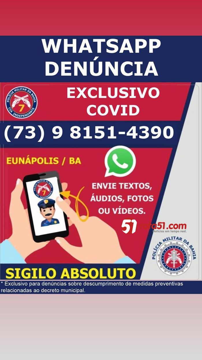 7ª CIPM cria WhatsApp denúncia, ligue, sigilo absoluto