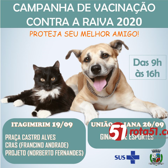 Prefeitura de Itagimirim realizará Campanha de Vacinação Antirrábica