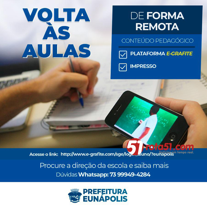 Escolas municipais de Eunápolis iniciam aulas remotas nesta segunda-feira (21/09)