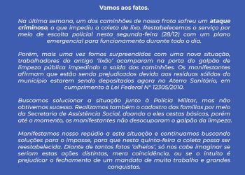 Manifestantes impedem que caminhões recolham o lixo da cidade, até quando isto vai continuar?