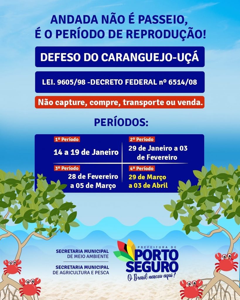 Secretaria de Meio Ambiente alerta para período do defeso em Porto Seguro