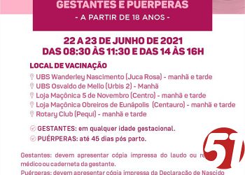 VACINA COVID-19 – 1ª DOSE gestantes e puérperas – a partir de 18 anos