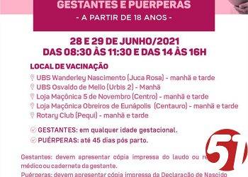 VACINA COVID-19 – 1ª DOSE gestantes e puérperas – a partir de 18 anos🤱