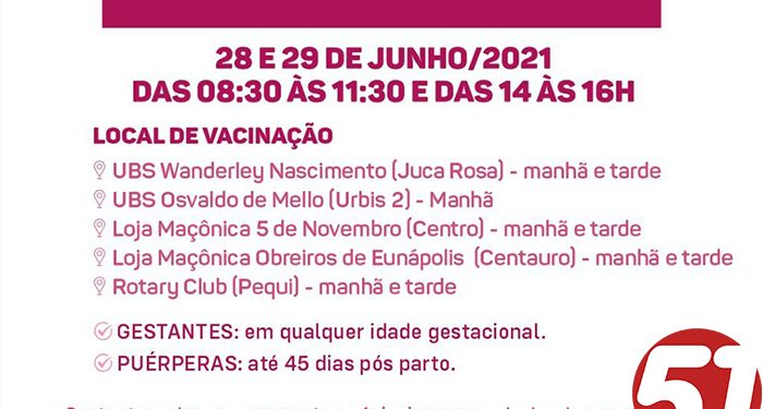 VACINA COVID-19 – 1ª DOSE gestantes e puérperas – a partir de 18 anos🤱