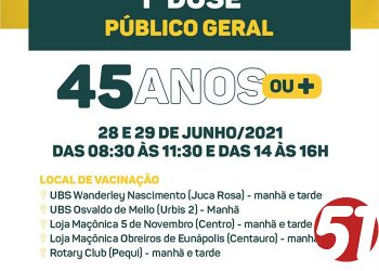 VACINA COVID-19 1ª DOSE PARA O PÚBLICO A PARTIR DE 45 ANOS]