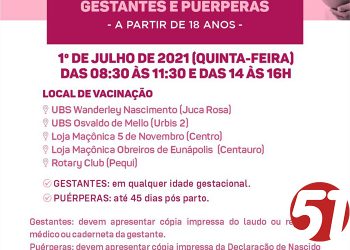 🤰 VACINA COVID-19 – 1ª DOSE GESTANTES E PUÉRPERAS – A PARTIR DE 18 ANOS🤱