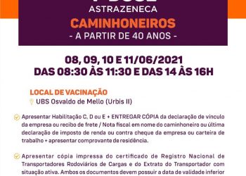 VACINA COVID-19 – 1ª DOSE PARA CAMINHONEIRO A PARTIR DE 40 ANOS