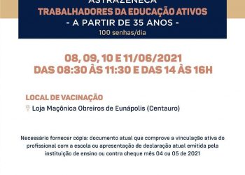 VACINA COVID-19 – 1ª DOSE PARA OS PROFISSIONAIS DA EDUCAÇÃO A PARTIR DE 35 ANOS