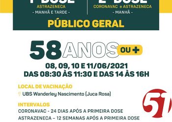 VACINA COVID-19 A PARTIR DE 58 ANOS