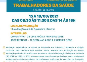 Vacinação dos profissionais da saúde a partir dos 18 anos.