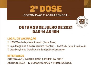 VACINAÇÃO COVID-19: 2ª DOSE ASTRAZENECA E CORONAVAC