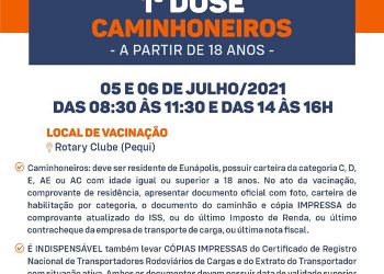 VACINA COVID-19 – 1ª DOSE PARA CAMINHONEIRO A PARTIR DE 18 ANOS