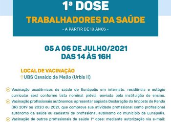 VACINA COVID-19 – 1ª DOSE DOS PROFISSIONAIS DA SAÚDE – A PARTIR DE 18 ANOS