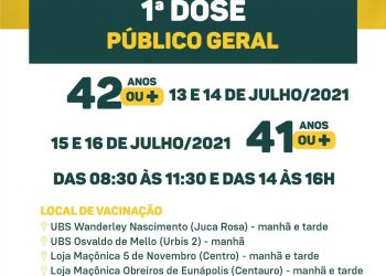 VACINA COVID-19 1ª DOSE PARA O PÚBLICO A PARTIR DE 42 E 41 ANOS