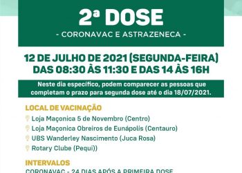Eunápolis aplica 2ª dose das vacinas Coronavac e Astrazeneca nesta segunda-feira