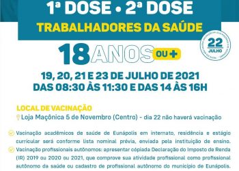 VACINA COVID-19 – 1ª e 2ª DOSE DOS PROFISSIONAIS DA SAÚDE – A PARTIR DE 18 ANOS
