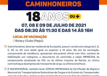 VACINA COVID-19 – 1ª DOSE PARA CAMINHONEIRO A PARTIR DE 18 ANOS