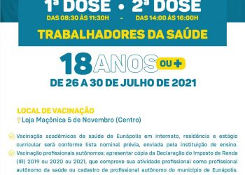VACINA COVID-19 – 1ª e 2ª DOSE DOS PROFISSIONAIS DA SAÚDE – A PARTIR DE 18 ANOS