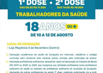 VACINA COVID-19 1ª e 2ª dose para trabalhadores de saúde a partir de 18 anos 💉