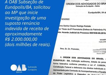 OAB protocolou oficio no MP,  pedindo apuração por renúncia de receita