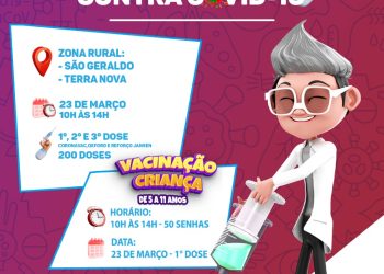 PREPARA O BRAÇO 💪🏽 NA ZONA RURAL TEM 1ª, 2ª E 3ª DOSE DA VACINA CONTRA A COVID-19 E PARA A CRIANÇADA DE 5 A 11 ANOS TAMBÉM!