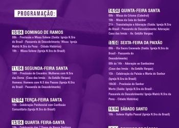 Fique por dentro da programação da Semana Santa 2022, promovida pela Paróquia Nossa Senhora da Pena, com apoio da Prefeitura de Porto Seguro!