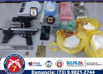 Ocorrência da 7ª CIPM-EUNÁPOLIS, resulta em prisão de pessoa com mandado em aberto, apreensão de arma de fogo e drogas.