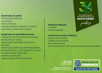 Prefeitura leva serviços para o Sapucaieira em comemoração ao aniversário da associação do bairro