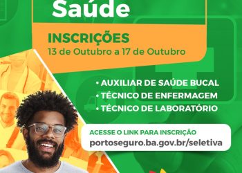 Estão abertas até o dia 17 de outubro as inscrições do Processo Seletivo Simplificado, para contratação temporária de profissionais de saúde.