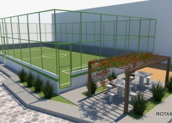 Requalificação de quadra de esportes segue em ritmo acelerado no Parque da Renovação