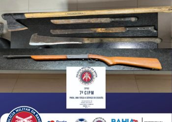 PM apreende armas e caçador, e leva tudo pra delegacia, porte de armas às vésperas de natal.