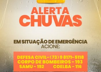 Defesa Civil alerta para previsão de fortes chuvas no município de Eunápolis