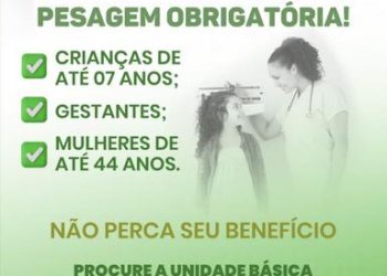 Prefeitura de Eunápolis convoca beneficiários do Bolsa Família para pesagem obrigatória até 30 de maio