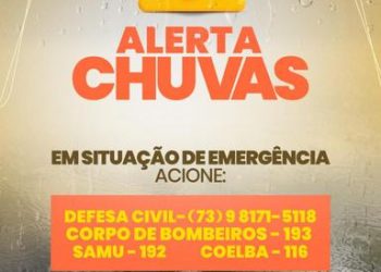 Eunápolis: Defesa Civil emite alerta sobre previsão de chuvas até quarta-feira