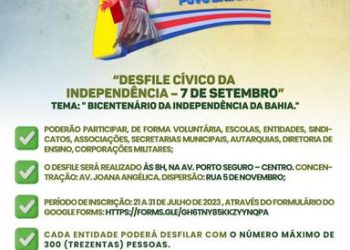 Prefeitura de Eunápolis está com inscrições abertas para desfile cívico de 7 de setembro