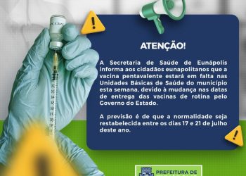 Vacina pentavalente estará em falta nas UBSs devido à mudança na entrega pelo Governo Estadual