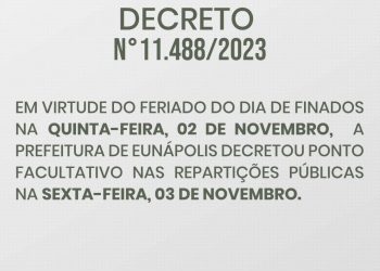 Decreto estabelece ponto facultativo nas repartições públicas no dia 03 de novembro em razão do Dia de Finados