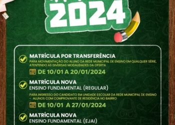 Prefeitura de Eunápolis divulga prazo final para efetuar matrículas na rede municipal de ensino