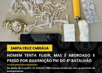 TRAFICANTE TENTA FUGIR, MAS É PRESO POR GUARNIÇÃO DO 8° BPM, EM SANTA CRUZ CABRÁLIA