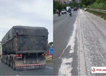 Derramando carga sobre a pista, carreta é retida pela PRF com 5 toneladas de excesso na BR 324