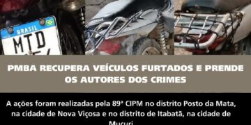 PMBA RECUPERA VEÍCULOS FURTADOS E PRENDE AUTORES DOS CRIMES