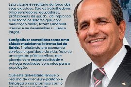 Osvaldo Soares Filho, mais conhecido como OSVALDO DOS CORREIOS, parabeniza Eunápolis pelos 38 anos de emancipação.