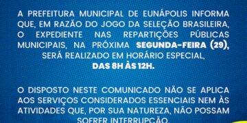 Prefeitura de Eunápolis decreta turno único no expediente municipal na próxima segunda-feira (29)